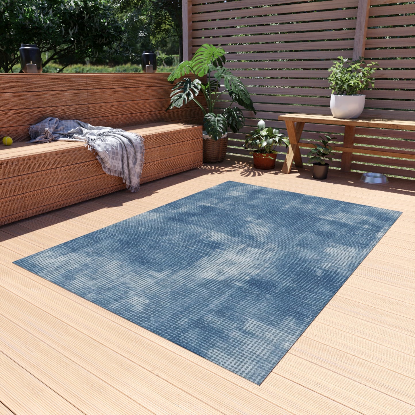 Faded Blue Washed-Out: Denim-Inspired, Style Fabric - Outdoor Rug