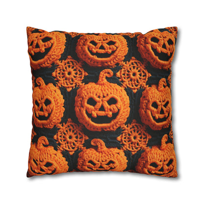 Halloween Crochet Pumpkin Scary Horror Festive Holiday Pattern - Spun Polyester Square Pillow Case