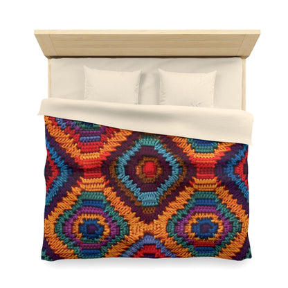 African Heritage Crochet, Vibrant Multicolored Design, Ethnic Craftwork - Microfiber Duvet Cover