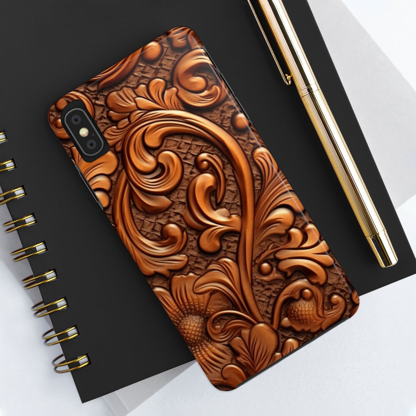 Leather Flower Cognac Classic Brown Timeless American Cowboy Design - Tough Phone Cases