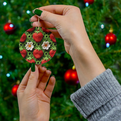 Strawberry Field Crochet - Forever Forest Greens - Fruit Berry Harvest Crop - Ceramic Ornament, 4 Shapes