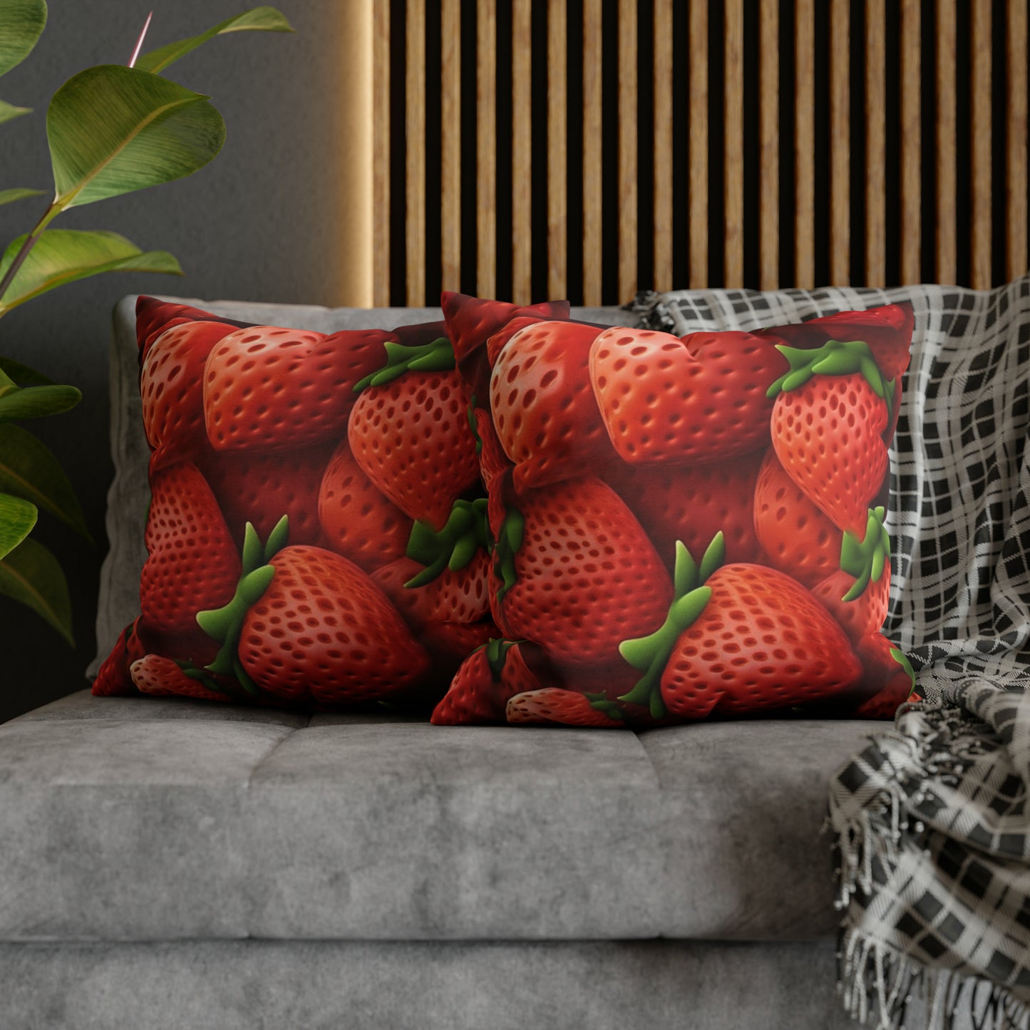 Garden Strawberries- Wild Sweet Gourmet - Farm Growing Ripe Red Fruit -Spun Polyester Square Pillow Case