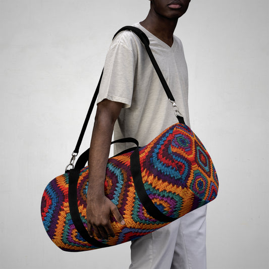 African Heritage Crochet, Vibrant Multicolored Design, Ethnic Craftwork - Duffel Bag