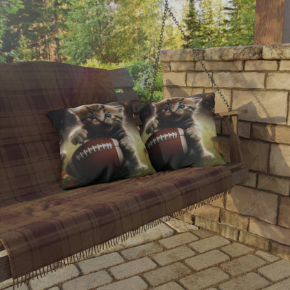 Football Kitten Touchdown: Tabby's Winning Play Sport Game - Outdoor Pillows