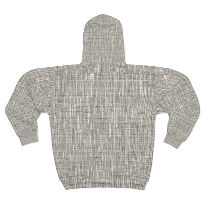 Gris plateado: diseño de tela contemporáneo inspirado en la mezclilla - Sudadera con capucha unisex con cremallera (AOP)