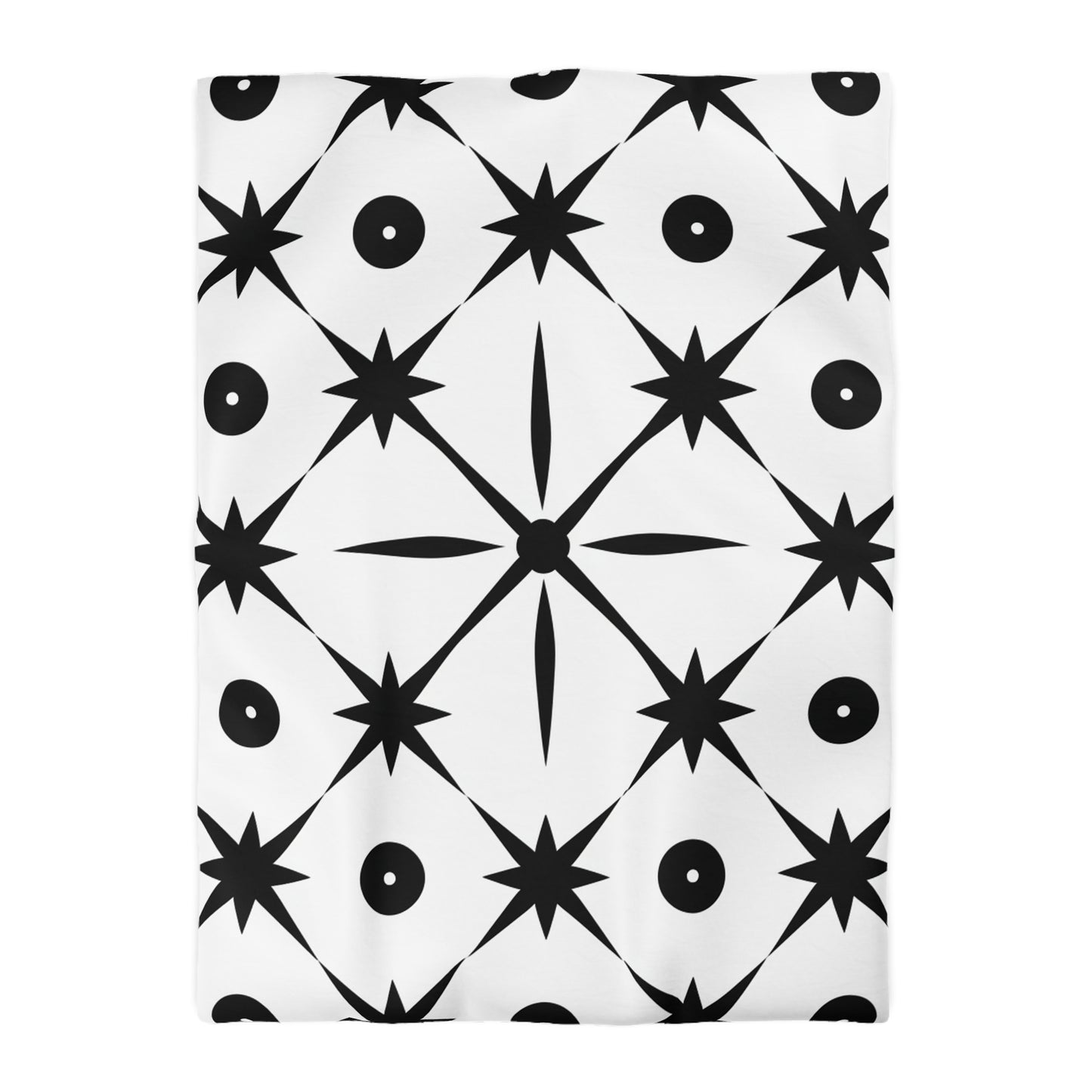 Mid Century Modern Asterisk Design - White & Black Atomic Starburst - Microfiber Duvet Cover