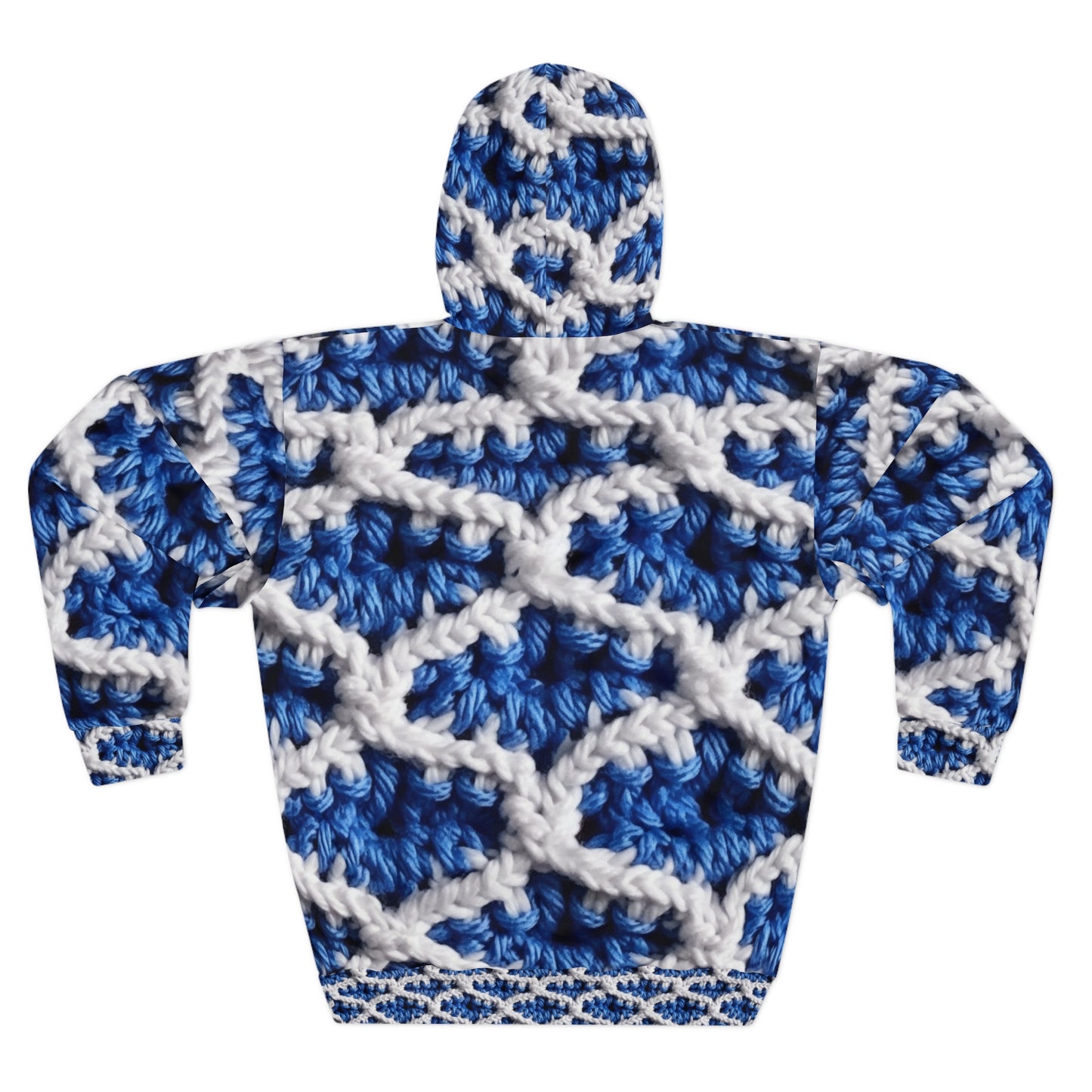 Blueberry Blue Crochet, White Accents, Classic Textured Pattern - Unisex Pullover Hoodie (AOP)