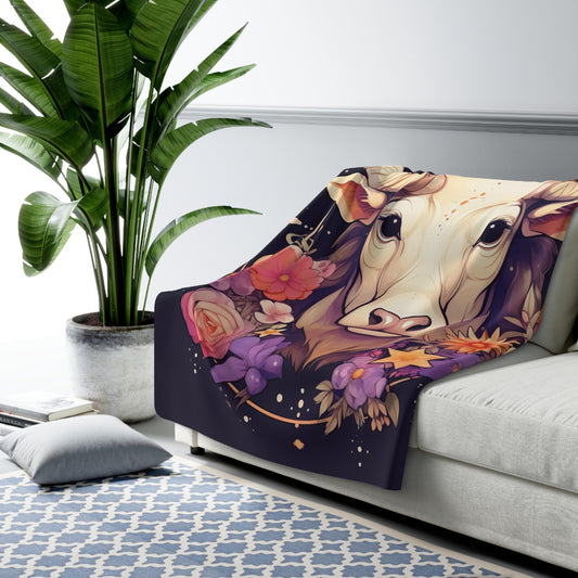 Taurus Zodiac Bull Flower Accents - Astrology Sign - Sherpa Fleece Blanket