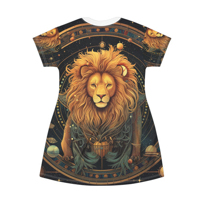 Astrological Leo Sign - Vibrant Cosmic Zodiac Astrology - T-Shirt Dress (AOP)