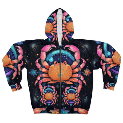 Rainbow Celestial Crab - Vibrant Cancer Zodiac Sign Art - Unisex Zip Hoodie (AOP)