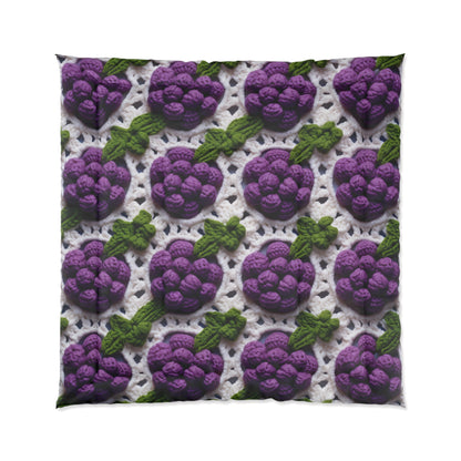 Crochet Grapes Pattern - Granny Square Design - Fresh Fruit Pick - Orchard Purple Snack Food - Bed Comforter