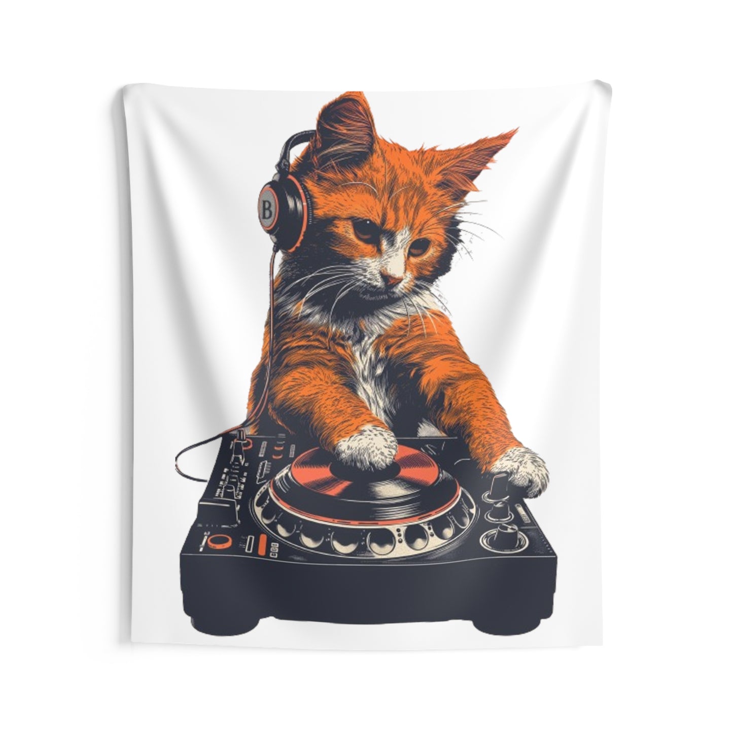 Retro style, DJ cat - Indoor Wall Tapestries