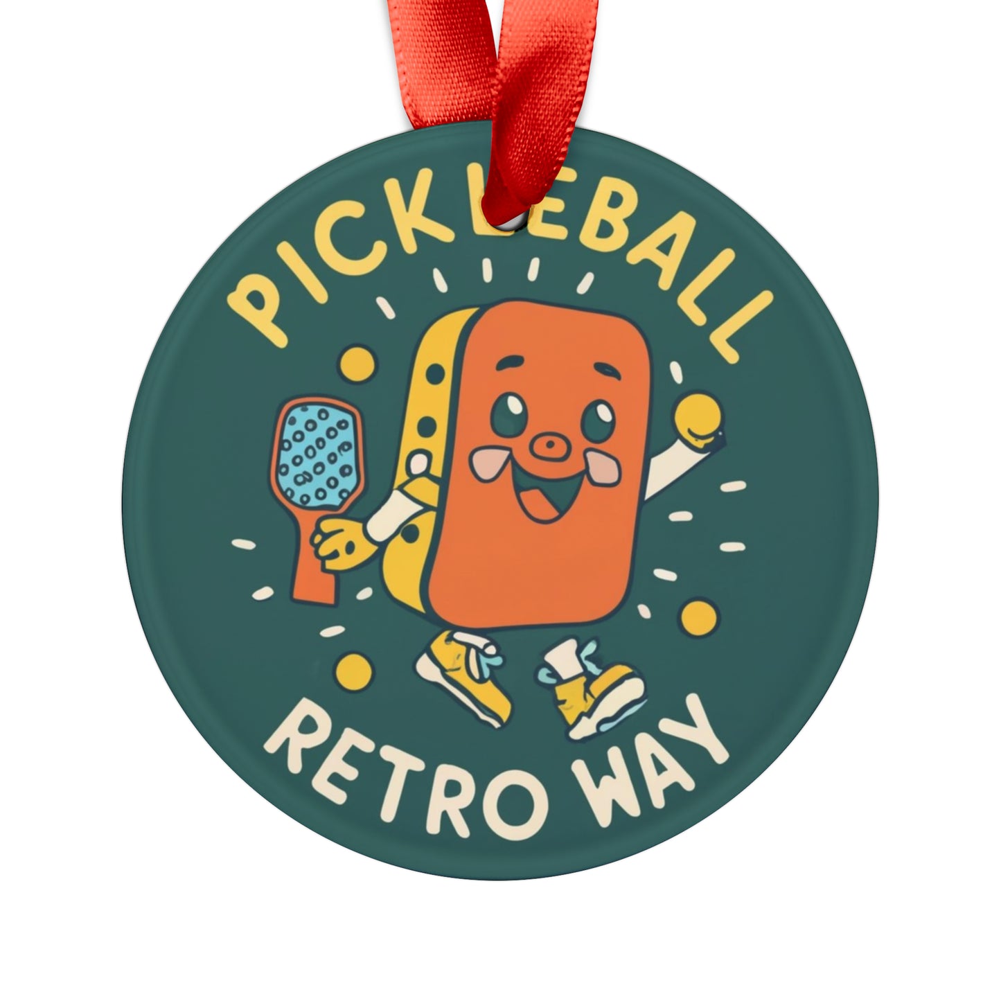 Retro Pickleball - Sport Gift - Acrylic Ornament with Ribbon