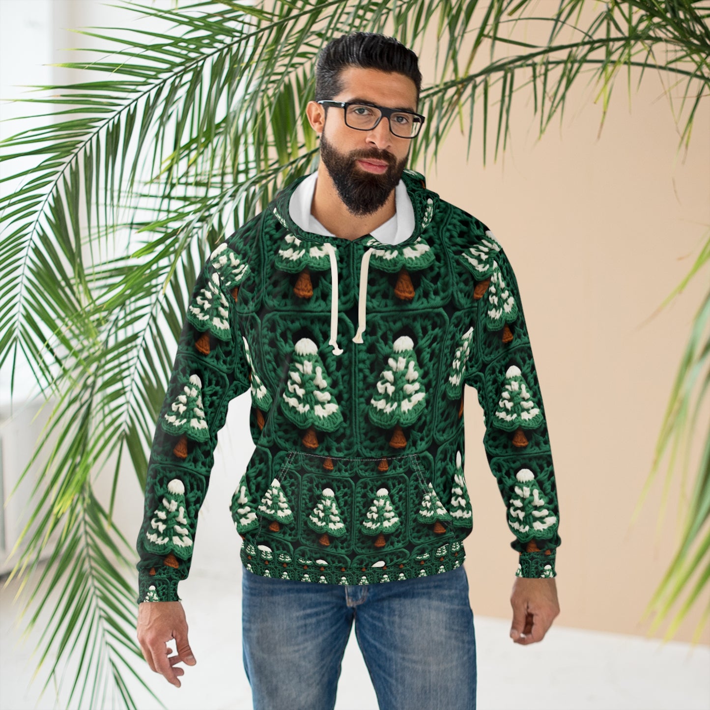 Evergreen Christmas Trees Crochet, Festive Pine Tree Holiday Craft, Yuletide Forest, Winter - Unisex Pullover Hoodie (AOP)