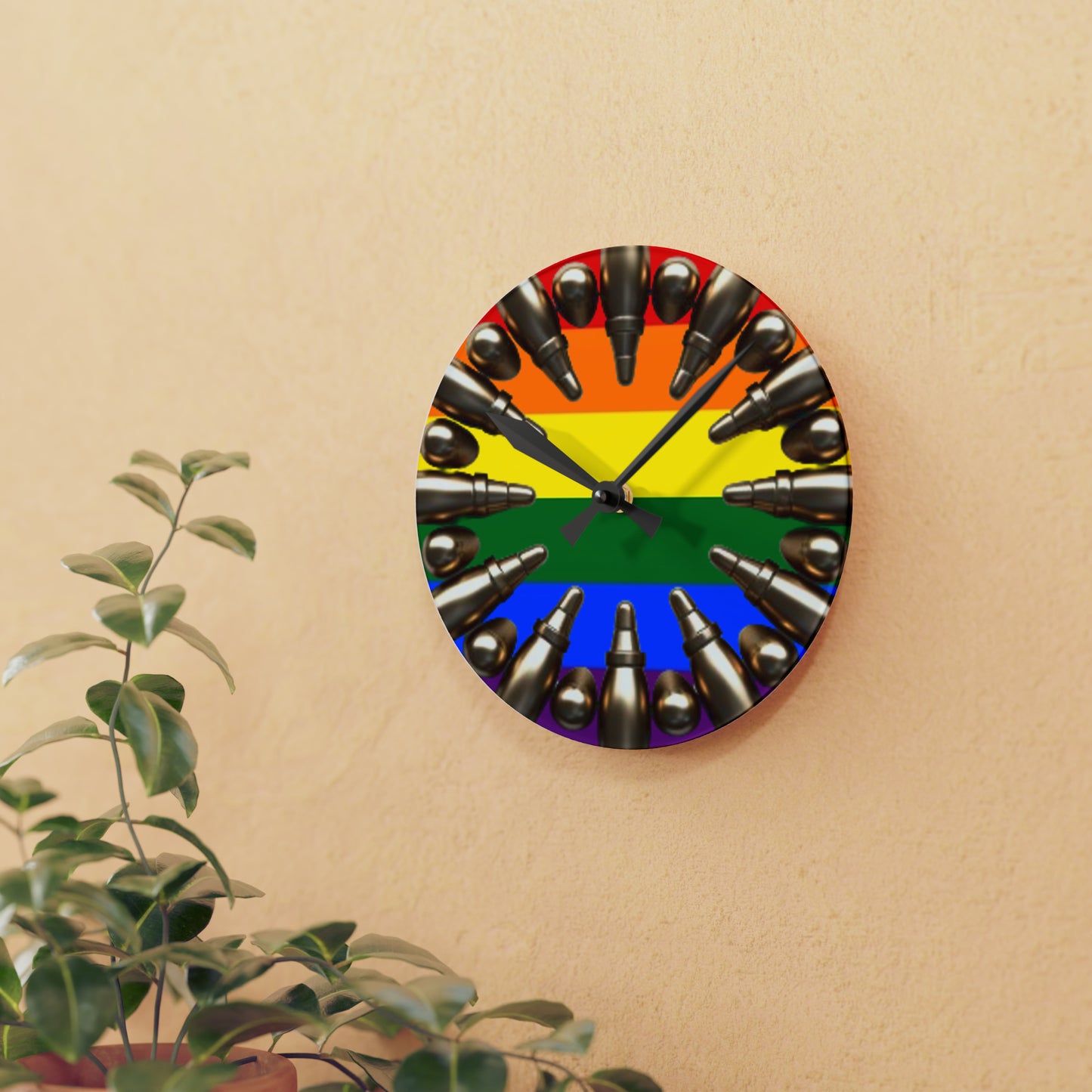 Pride Parade Bullet Band Acrylic Wall Clock - Rainbow Flag Design, Non-Live Ammunition Decor, Inclusive Timepiece