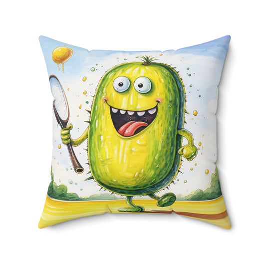 Pickleball Sport: Athletic Pickle Playing Game with Net and Paddle - Spun Polyester Square Pillow