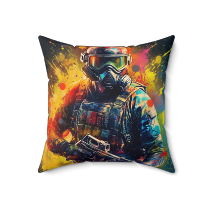 Paintball Game Sport: Professional Action Shot Target Player - Spun Polyester Square Pillow