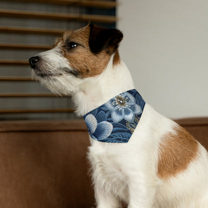 Flower Blossom Embroidery Floral on Denim Style - Pet Bandana Collar