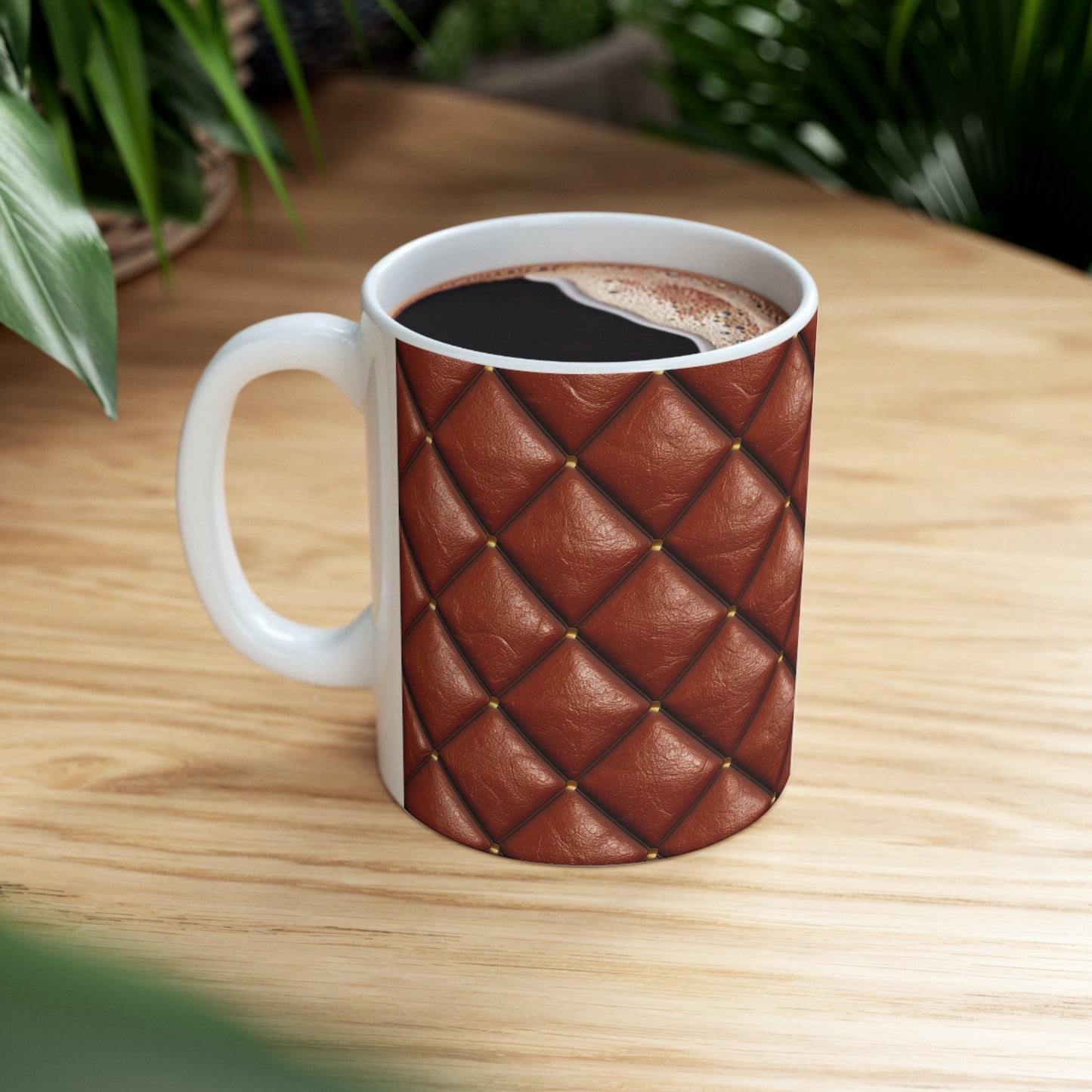 Brown Leather Cognac Pattern Rugged Durable Design Style - Ceramic Mug 11oz