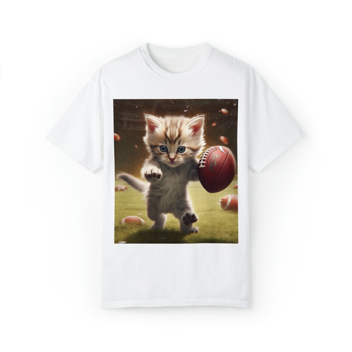 Football Kitty Fantasy: Feline Cat American Sport Quarterback - Unisex Garment-Dyed T-shirt