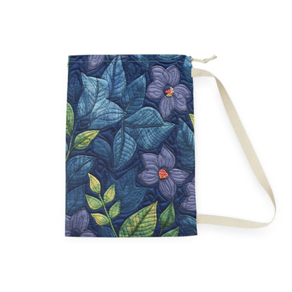 Floral Embroidery Blue: Denim-Inspired, Artisan-Crafted Flower Design - Laundry Bag