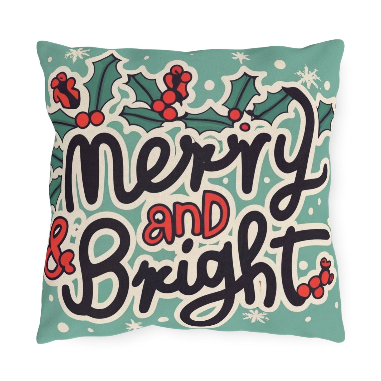 Merry and Bright Christmas Theme Holiday - Outdoor Pillows