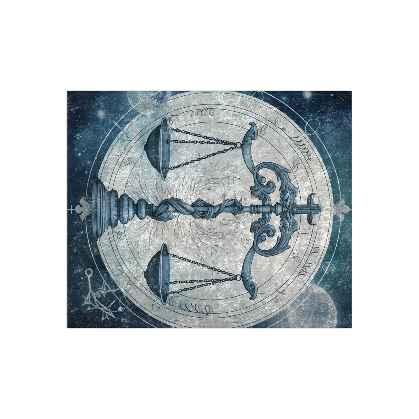 Blue Tones Libra Zodiac Cosmic Astro - Balance Scale & Symbols - Crushed Velvet Blanket