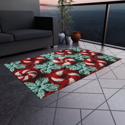 Christmas Crochet Candy Cane - Pepper Red Crystal White Holiday Pattern - Outdoor Rug