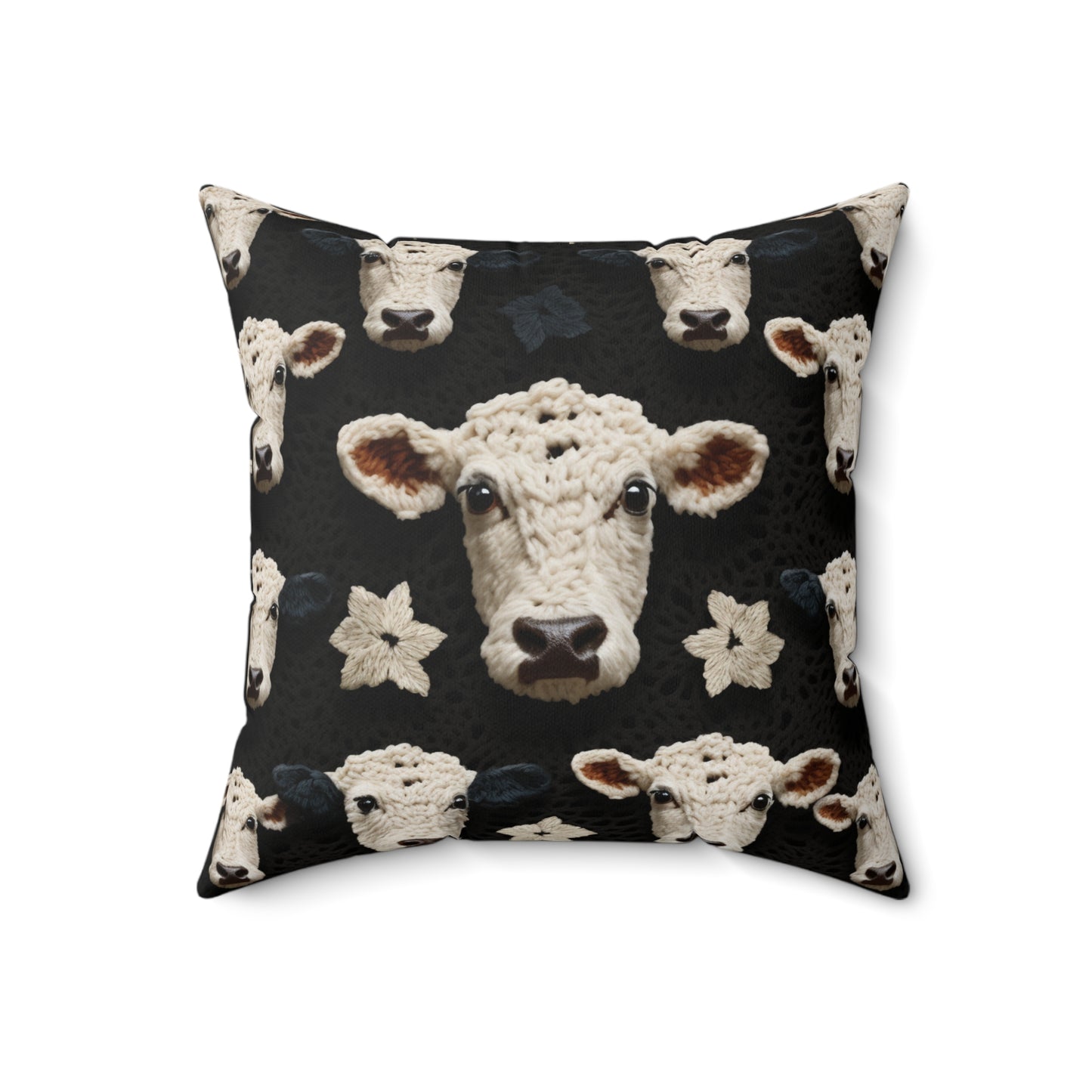 Crochet Cow Pattern Farm Animal Fabric Style - Spun Polyester Square Pillow