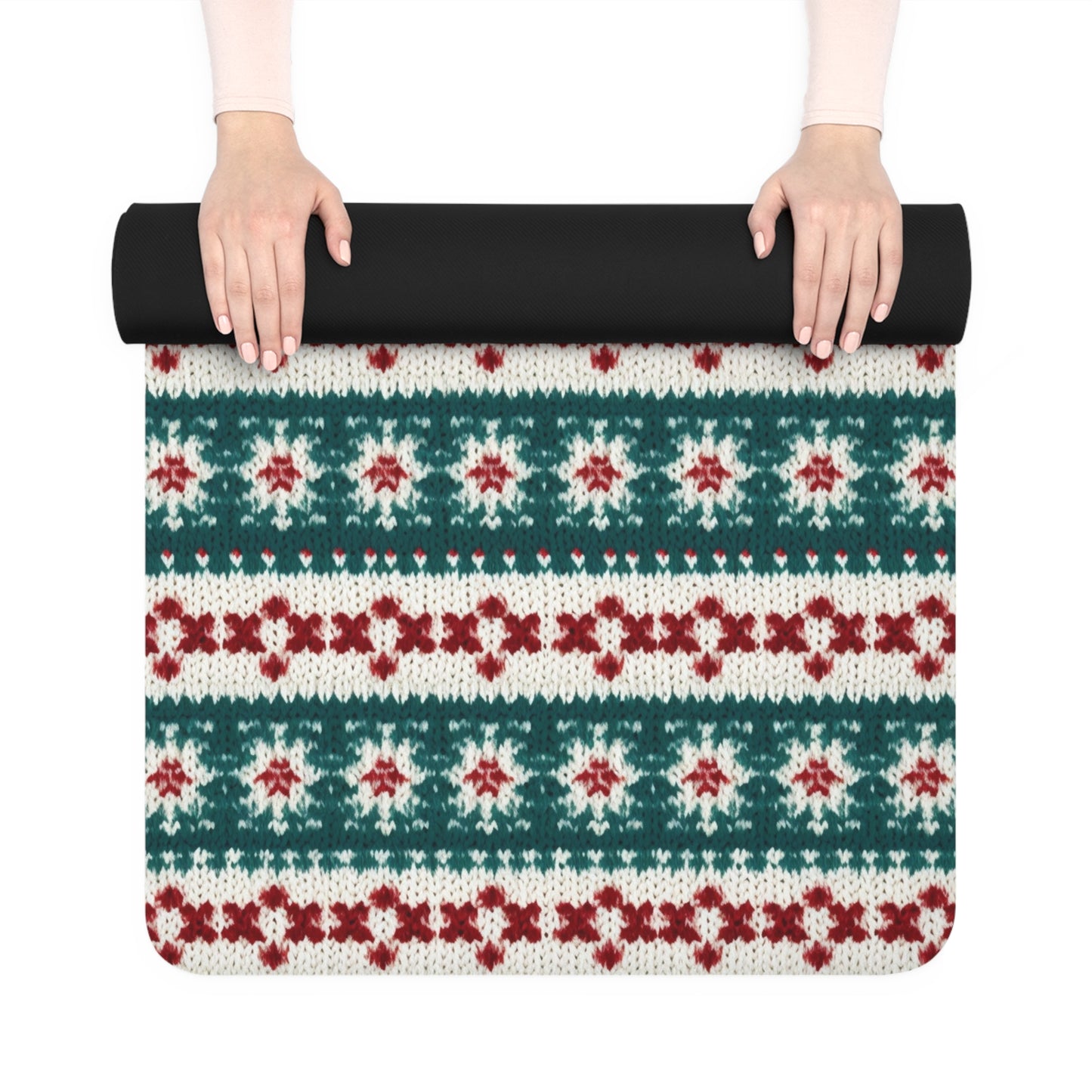 Christmas Knit Crochet Holiday, Festive Yuletide Pattern, Winter Season - Rubber Yoga Mat