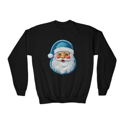 Christmas Santa Chenille - Embroidered Festive - Holiday Patch Design - Youth Crewneck Sweatshirt