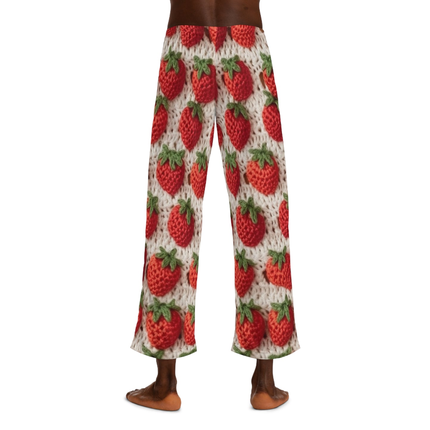 Strawberry Traditional Japanese, Crochet Craft, Fruit Design, Red Berry Pattern - Men's Pajama Pants (AOP)