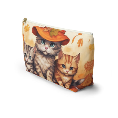 Kitty Cat Kittens Halloween - Cute Furries on Pumpkin - Festive Feline Decor - Accessory Pouch w T-bottom