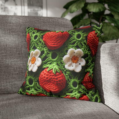 Strawberry Field Crochet - Forever Forest Greens - Fruit Berry Harvest Crop - Spun Polyester Square Pillow Case