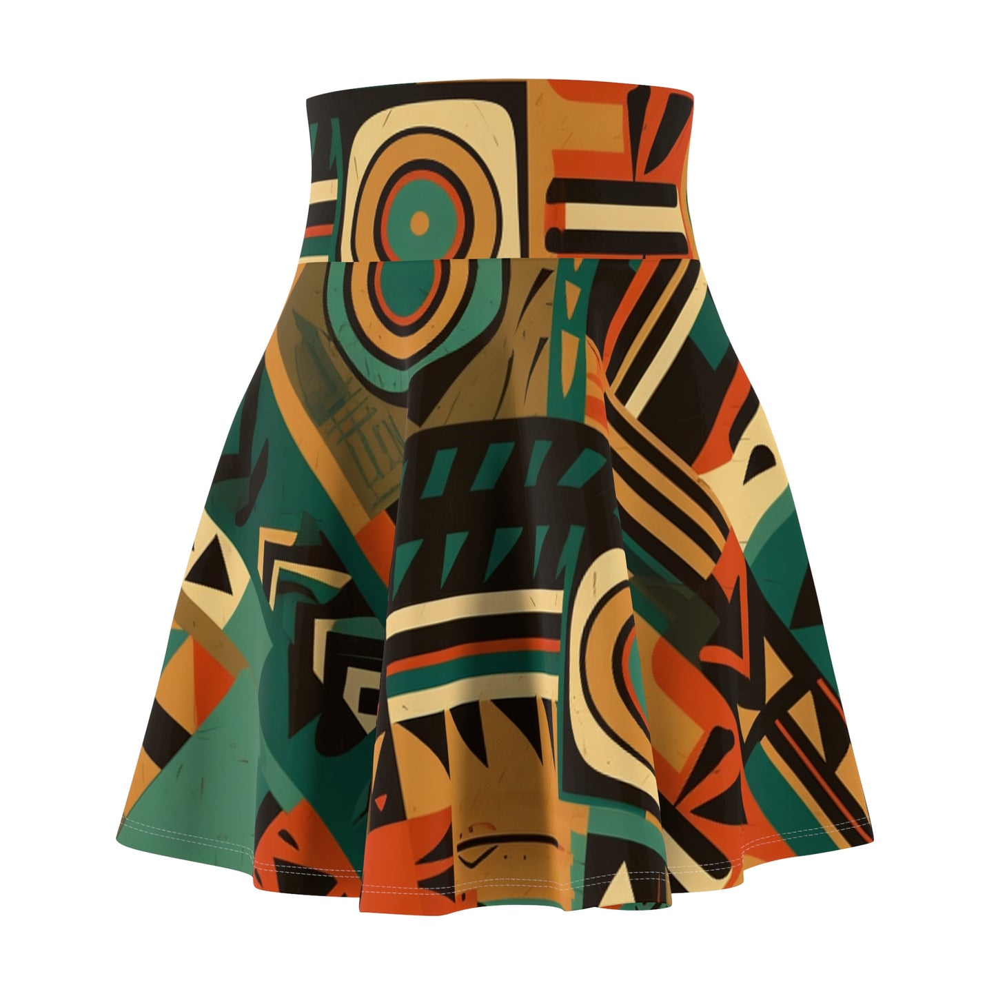 Earthy Tones Geometric Tribal-Inspired Pattern Design Women's Skater Skirt (AOP)