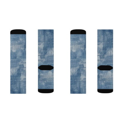 Faded Blue Washed-Out: Denim-Inspired, Style Fabric - Sublimation Socks