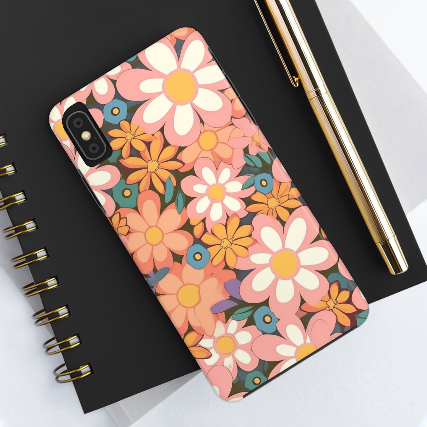 Groovy 1960s 1970s Pink & Orange Daisy Mod Floral - Tough Phone Cases