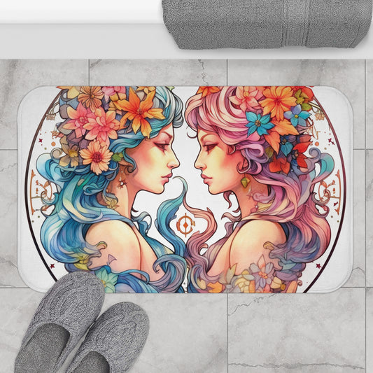 Zodiac Gemini Clipart - Twins Symbol, Whimsical Comic Style - Bath Mat