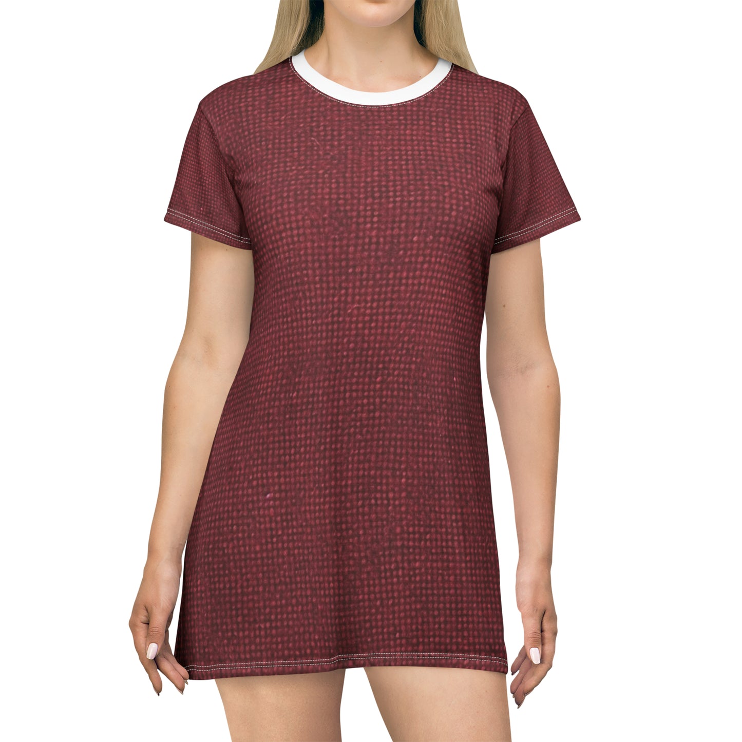 Seamless Texture - Maroon/Burgundy Denim-Inspired Fabric - T-Shirt Dress (AOP)