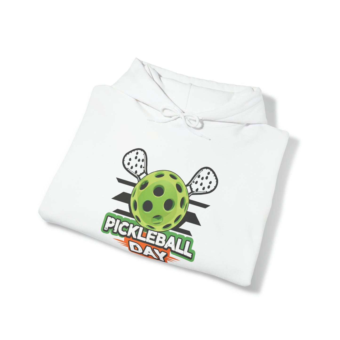 Dynamic Pickleball Day Design with Crossed Paddles and Ball Graphic - Unisex Heavy Blend™ Hooded Sweatshirt