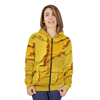 Banana Yellow Lemon: Bold Distressed, Denim-Inspired Fabric - Unisex Zip Hoodie (AOP)