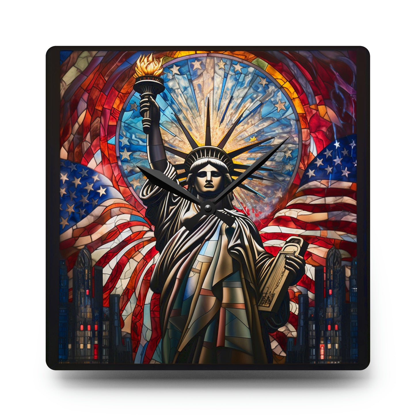 Stained Glass Statue Of Liberty USA, American Design - Acrylic Wall Clock