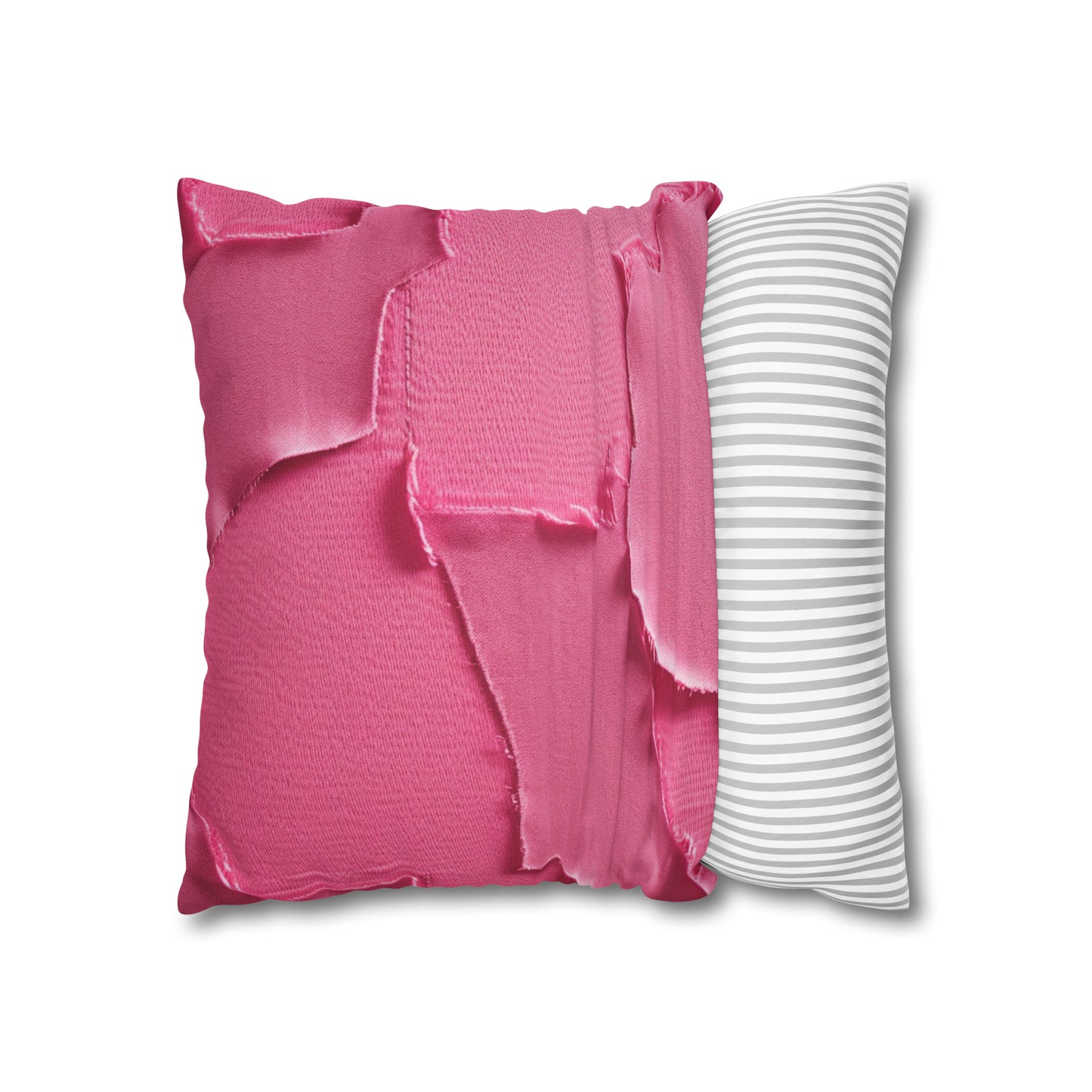 Distressed Neon Pink: Edgy, Ripped Denim-Inspired Doll Fabric - Spun Polyester Square Pillow Case