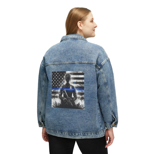 Thin Blue Line, Women Police Support, USA American, Back The Blue - Women's Denim Jacket