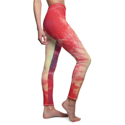 Rainbow Tie-Dye Denim: Vibrant Multi-Color, Fabric Design Spectacle - Women's Cut & Sew Casual Leggings (AOP)