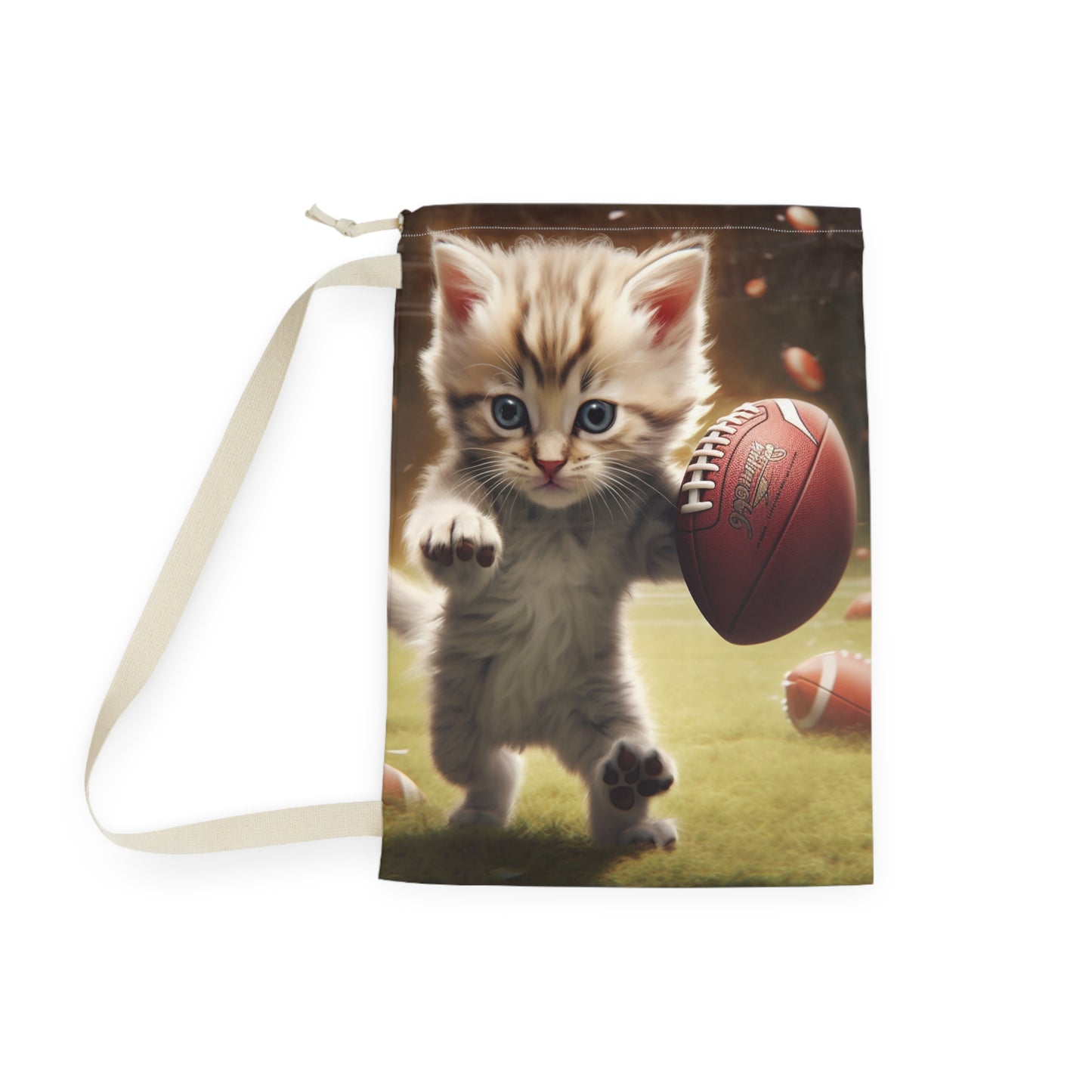 Football Kitty Fantasy: Feline Cat American Sport Quarterback - Laundry Bag