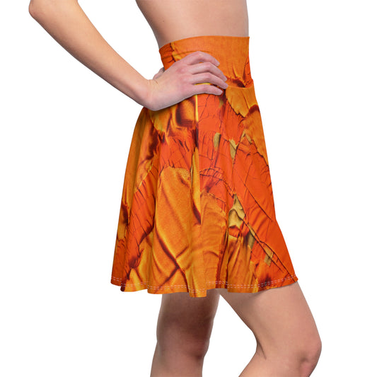 Fiery Citrus Orange: Edgy Distressed, Denim-Inspired Fabric - Women's Skater Skirt (AOP)