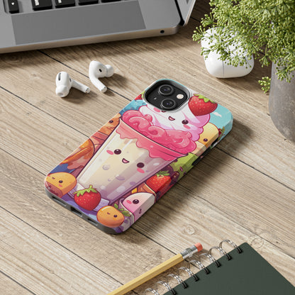 Strawberry Japan Milkshake - Kawaii Dessert Delight - Sweet Berry Anime Character - Tough Phone Cases