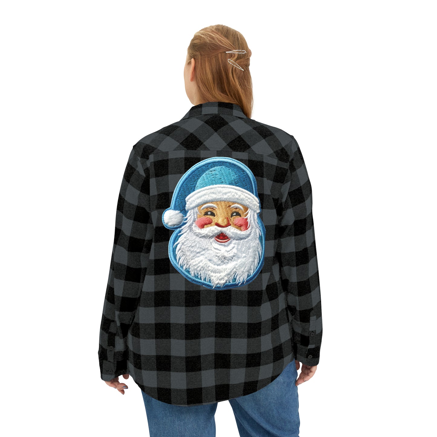 Blue Santa Chenille Patch Style - Unisex Flannel Shirt