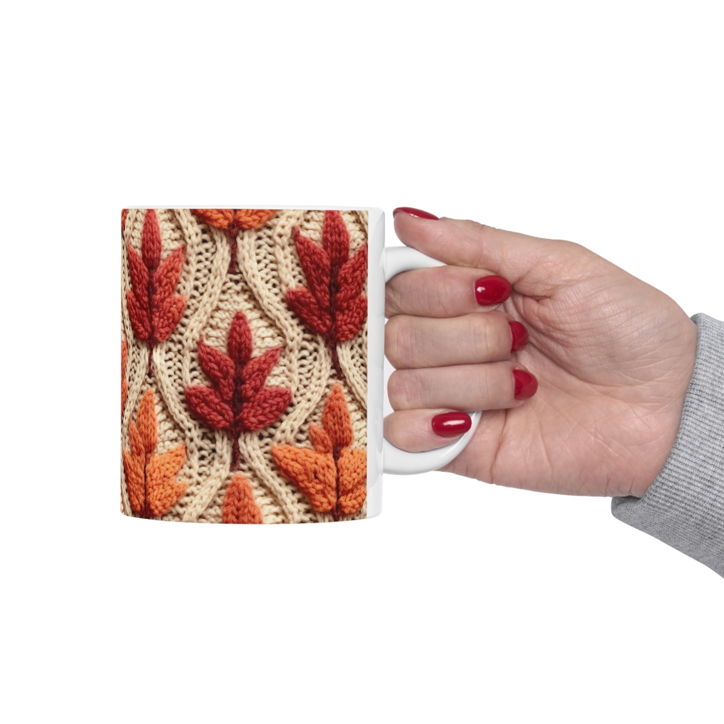 Crochet Fall Leaves: Harvest Rustic Design - Golden Browns -Woodland Maple Magic - Ceramic Mug 11oz